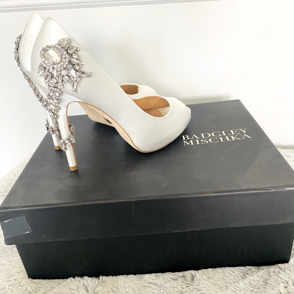 Badgley Mischka White Jeweled Pumps